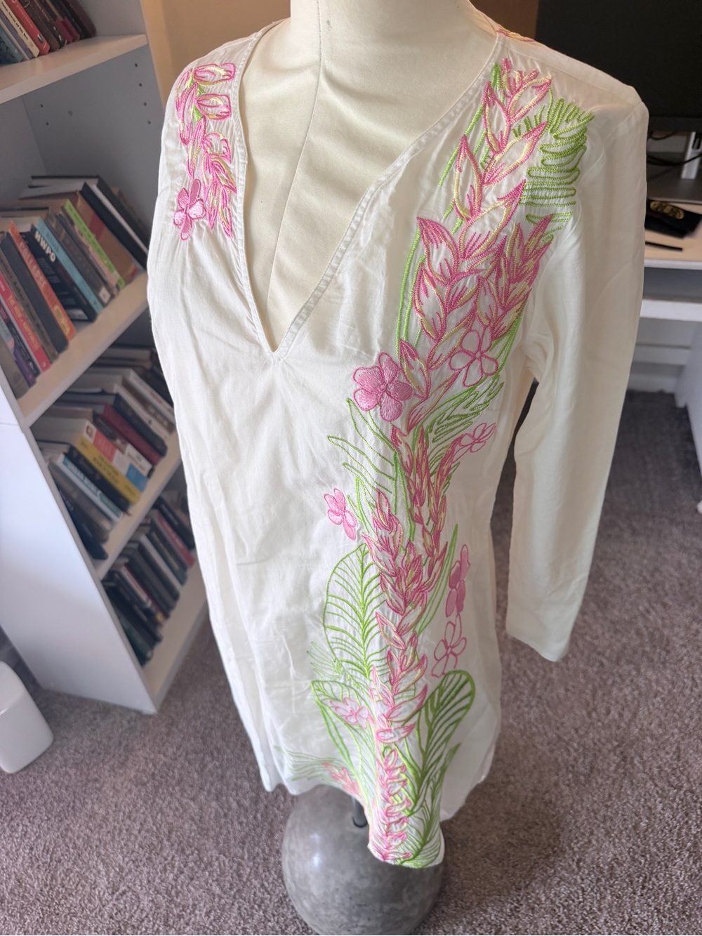 Lilly Pulitzer White Embroidered Tropical Tunic Cover-Up Dress | Size Small - Picture 4 of 7